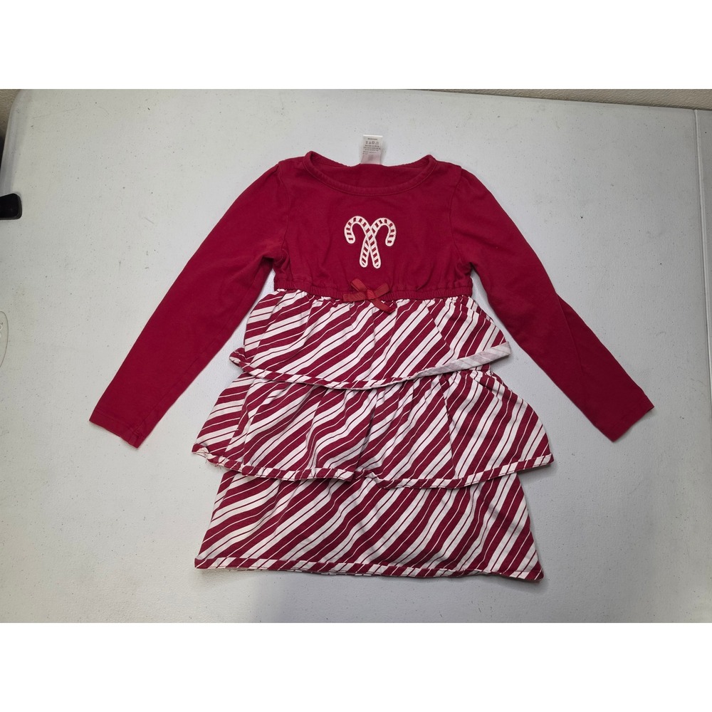 Gymboree Girls 5T Red Candy Cane Tiered Ruffle Christmas Holiday Dress L/S